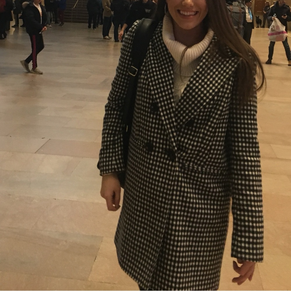 Women's Houndstooth Double-Breasted Pea Coat